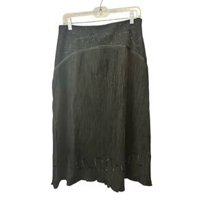 Lana Lee Midi Skirt Black Faux Suede Size 8 Embellished Rodeo Western VTG